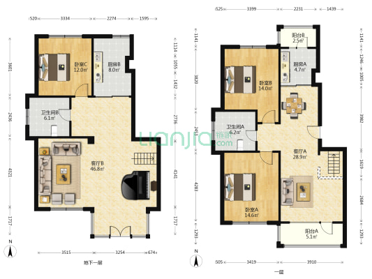 黄海明珠五期 3室2厅2卫 93平方