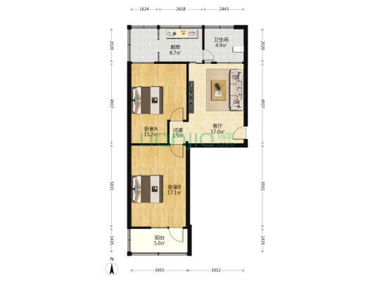 面粉厂家属院 2室1厅1卫 84平方