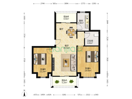 泊林公馆一期 2室1厅1卫 99平方