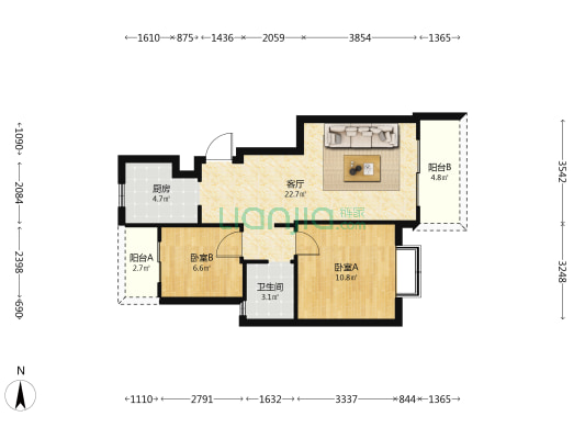 绿地滇池国际健康城山重院二期 2室1厅1卫 68平方