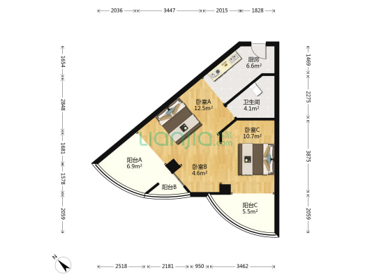 汉飞又一城 3室0厅1卫 56平方