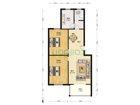 东方明珠 2室1厅1卫 107平方