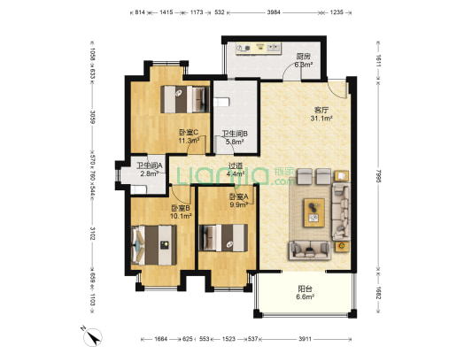 和睦新天地 3室1厅2卫 108平方