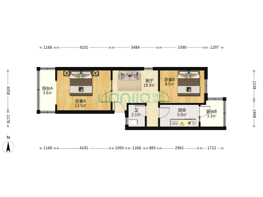 东仓门2号 2室1厅1卫 59平方