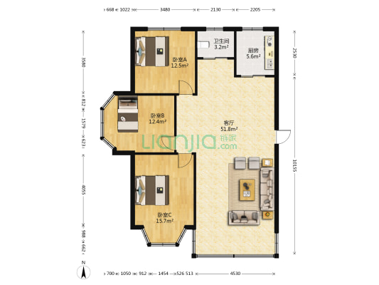 丹桂花园 3室1厅1卫 118平方