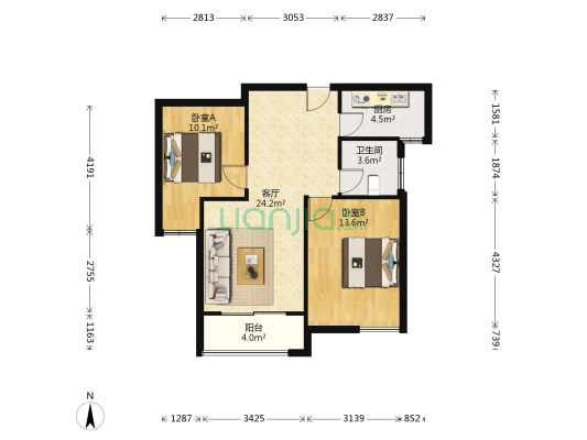 运河湾 2室1厅1卫 87平方