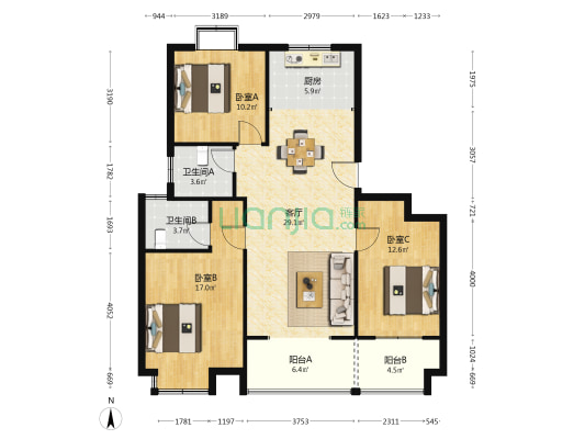 桃源名府 3室1厅2卫 114平方