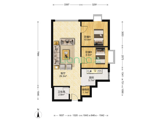 荣锦华庭 2室1厅1卫 77平方