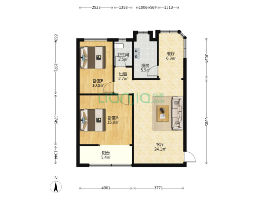 花卉西一路 2室2厅1卫 89平方