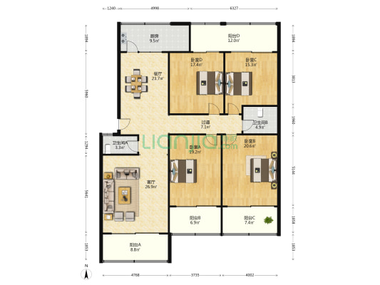 名都花园 4室2厅2卫 215平方