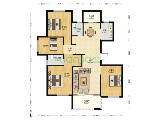枫语墅 3室1厅2卫 145平方