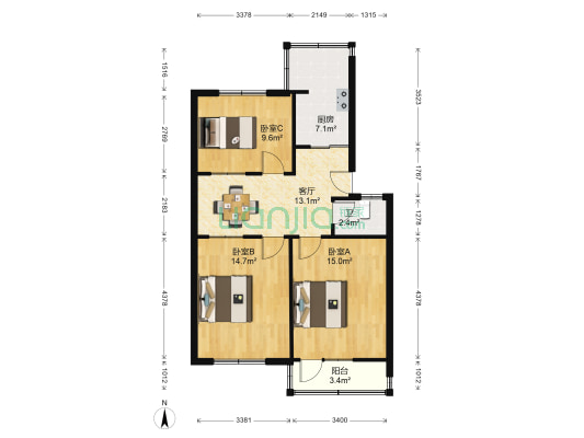 石桥小区 3室1厅1卫 82平方