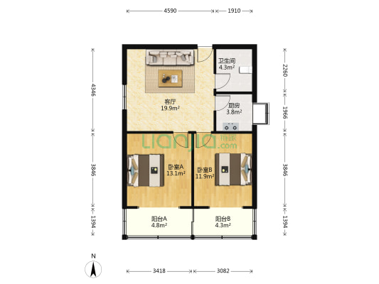 唐蔡路12到14号 2室1厅1卫 82平方