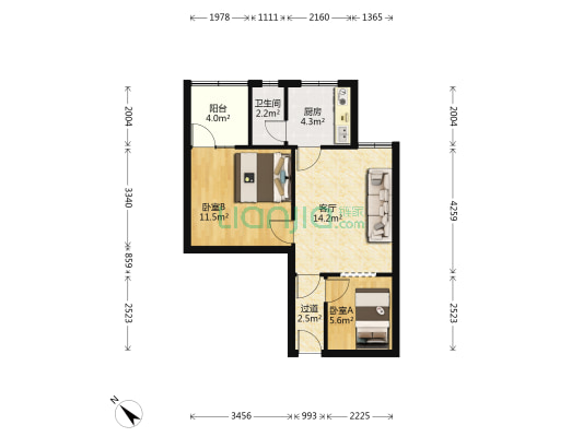 文化村1到4号 2室1厅1卫 58平方
