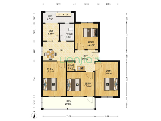 红专路北街6号院 4室1厅1卫 121平方