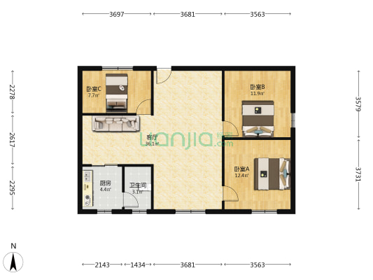 东一街 3室1厅1卫 88平方