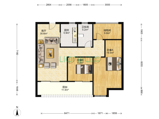 玉景天筑 2室1厅1卫 130平方
