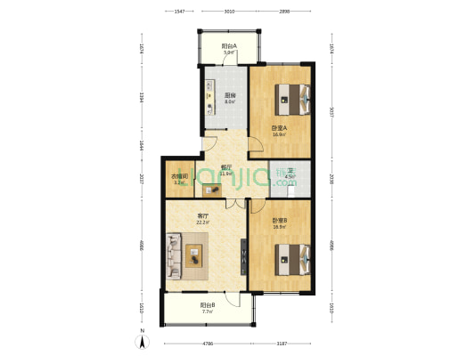 霞曼街 2室2厅1卫 107平方