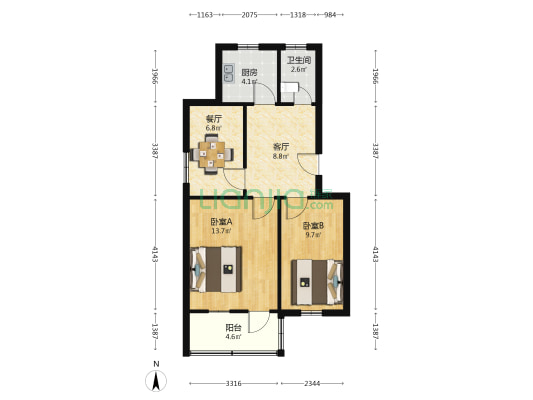 东园小区 2室2厅1卫 65平方