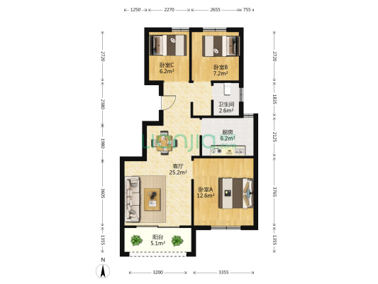 嘉茵名邸 3室1厅1卫 84平方