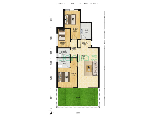 中粮原山 3室1厅2卫 63平方
