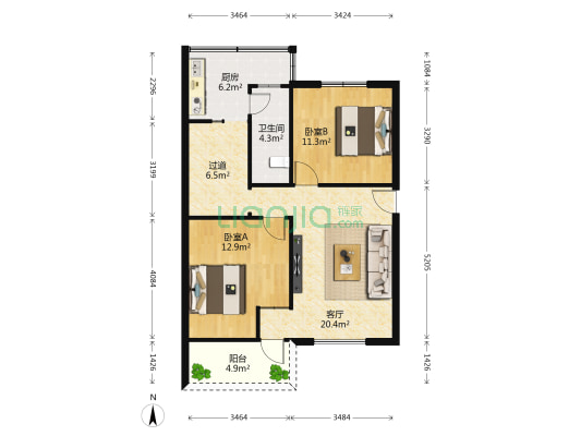 物资宿舍大院 2室1厅1卫 72平方