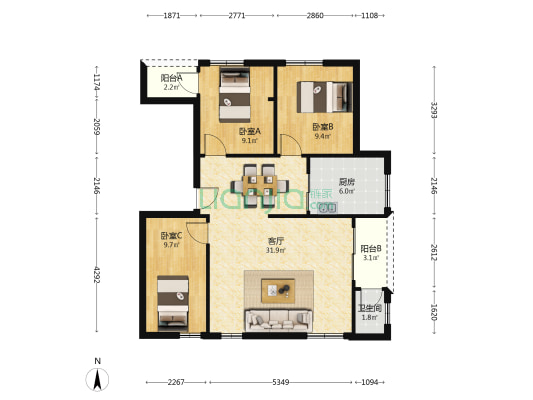 螺子湖中心小区 3室1厅1卫 88平方