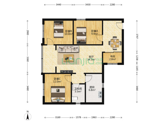 石小路122号 4室1厅1卫 93平方