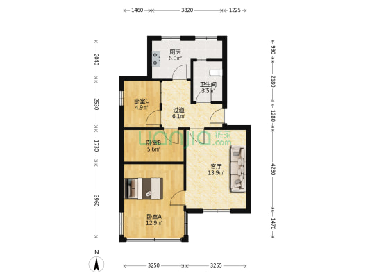 甸桥新村二区 3室1厅1卫 65平方