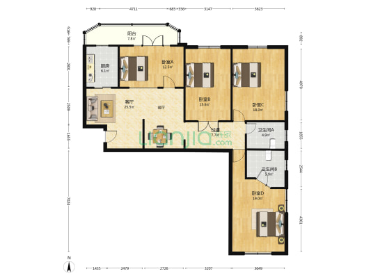 澳光大厦 4室1厅2卫 174平方