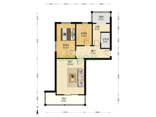 石油宿舍 2室2厅1卫 71平方