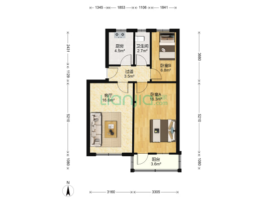 五一宿舍 2室1厅1卫 69平方