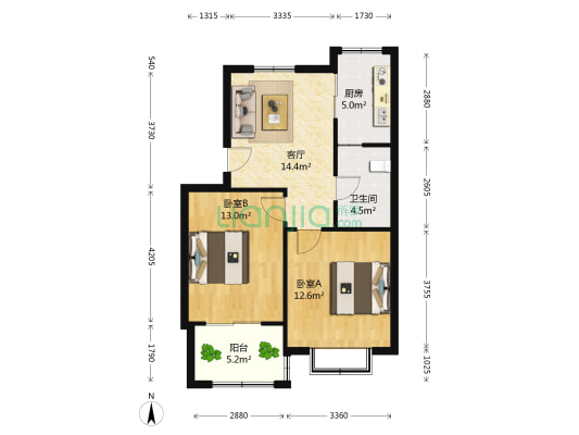 景湖花园西区 2室1厅1卫 67平方