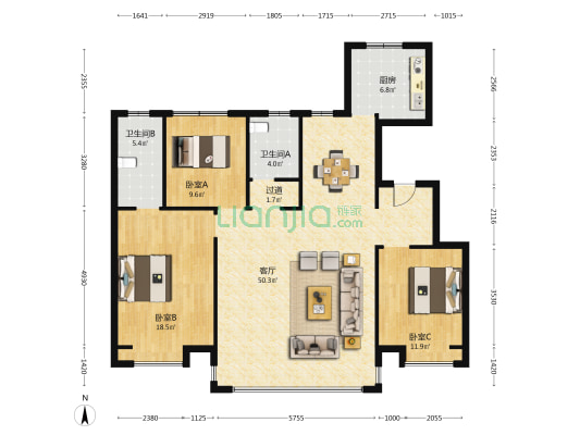 嘉诚尚郡 3室1厅2卫 141平方