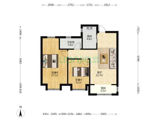 文潼花园 2室1厅1卫 87平方