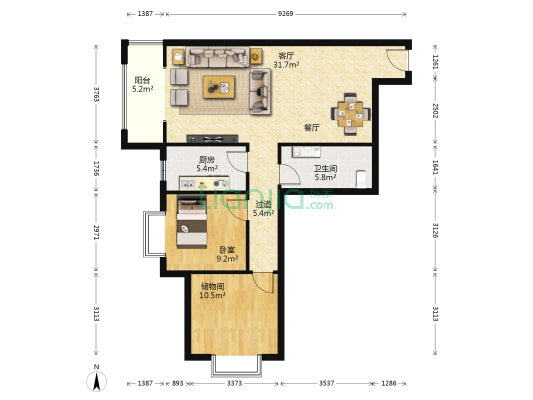 海璟印象城 1室1厅1卫 95平方