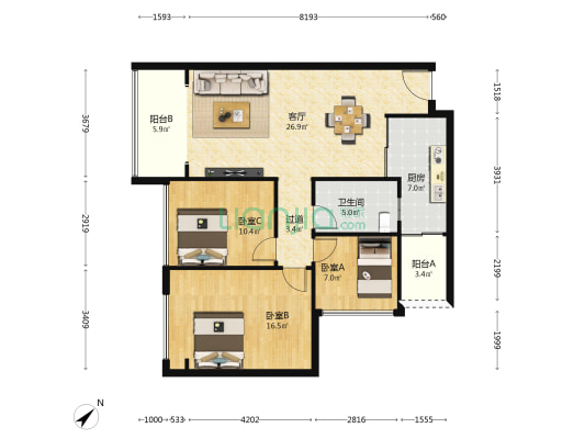 兴茂清水湾 3室1厅1卫 97平方