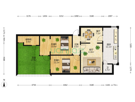向阳新村 2室2厅1卫 56平方
