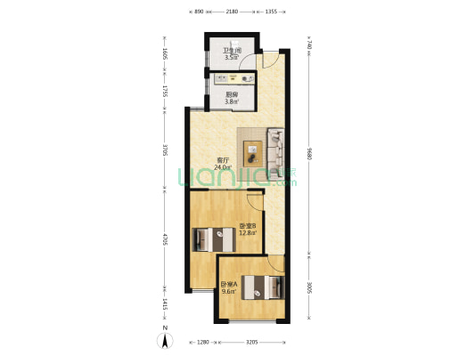 涿州东兴北街房本满二精装南向两居出售-户型图