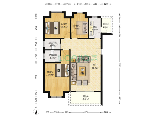御品泰景 3室1厅2卫 104平方