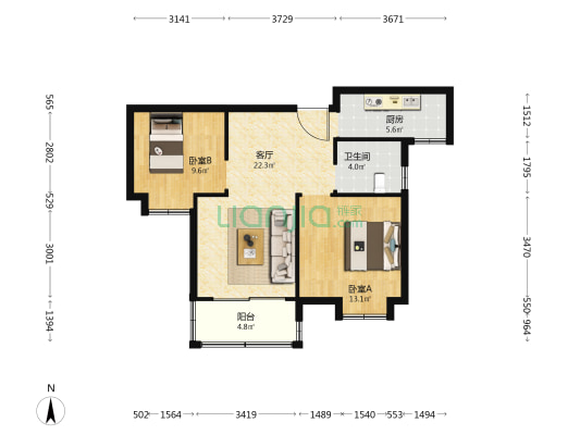 大丰景苑A区 2室1厅1卫 77平方