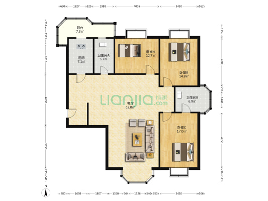 凤兴园 3室1厅2卫 180平方