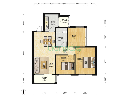 祥云樾府 3室1厅1卫 88平方