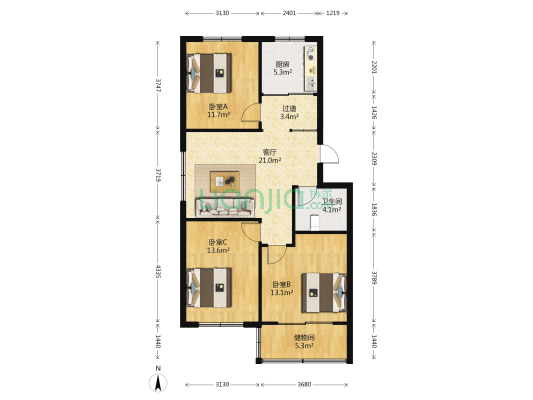 富祥花苑 3室1厅1卫 97平方