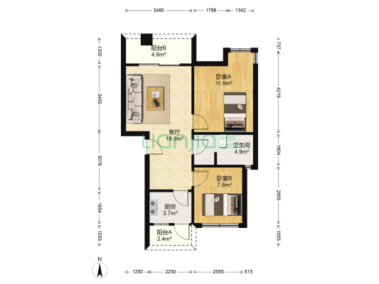 和谐家园 2室1厅1卫 62平方