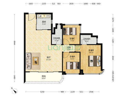 中海观云府 3室1厅2卫 106平方