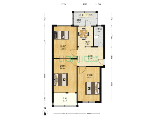 福青街 3室1厅1卫 85平方