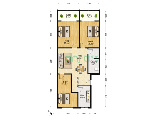 四道街24号 3室1厅1卫 112平方