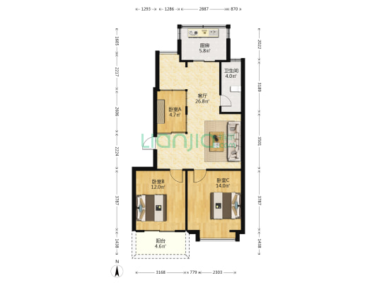 水电十六局宿舍 3室1厅1卫 80平方