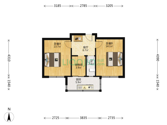 检察院宿舍（虹光街） 2室1厅1卫 51平方